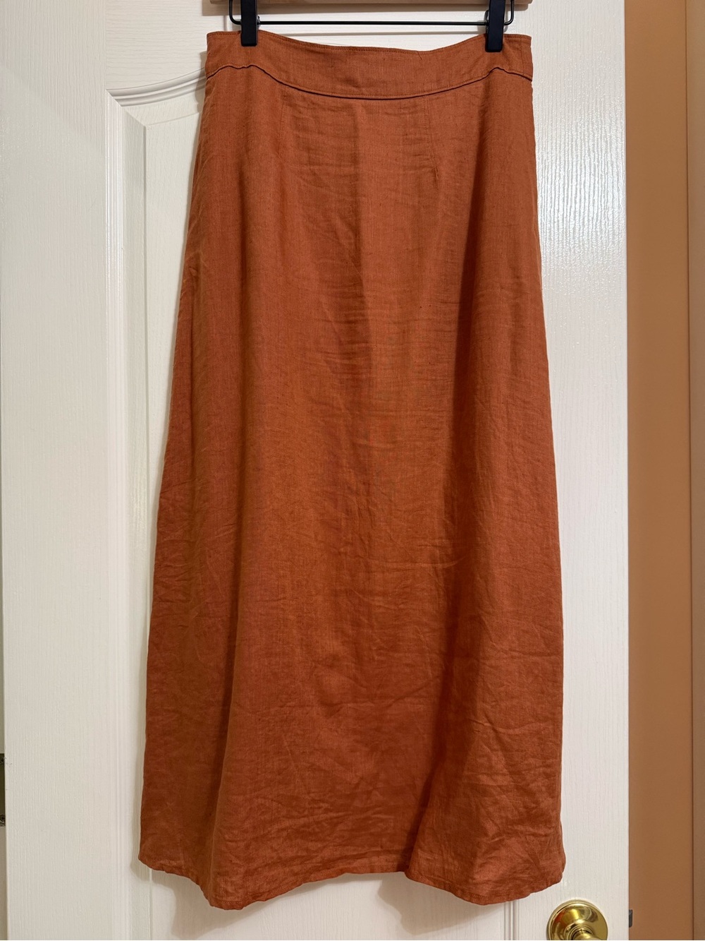 Anthro Rust Midi Wrap Linen Skirt with Button Waist - Picture 2 of 6